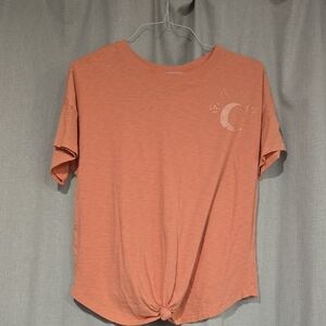 Shyanne Coral Boho Western Knot-Front Tee